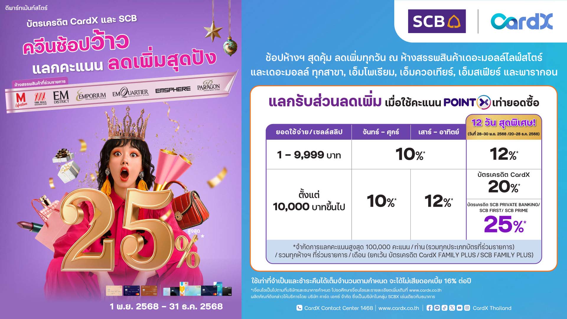 บัตรเครดิต CardX แลกรับส่วนลดเพิ่มสูงสุด 25%