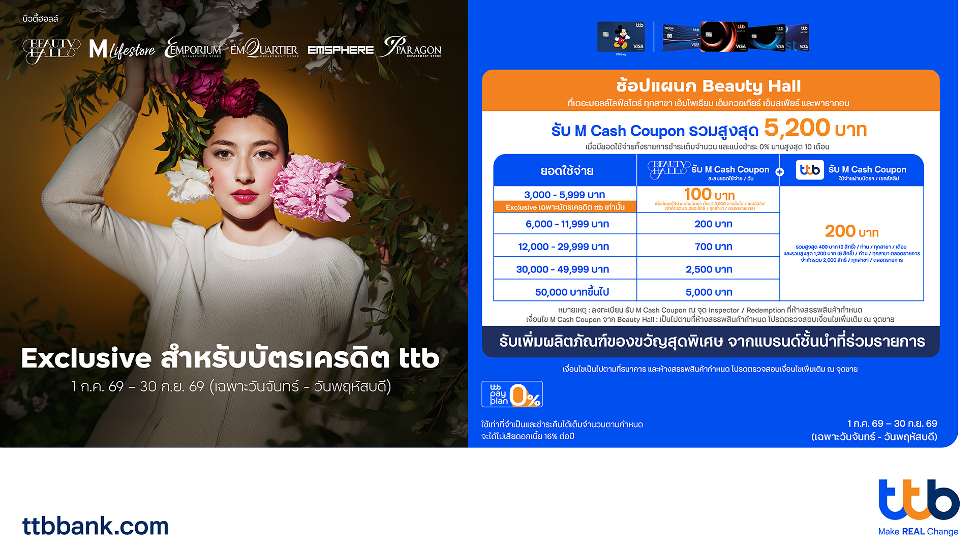 บัตรเครดิต ttb รับ M Cash Coupon รวมสูงสุด 5,200 บาท